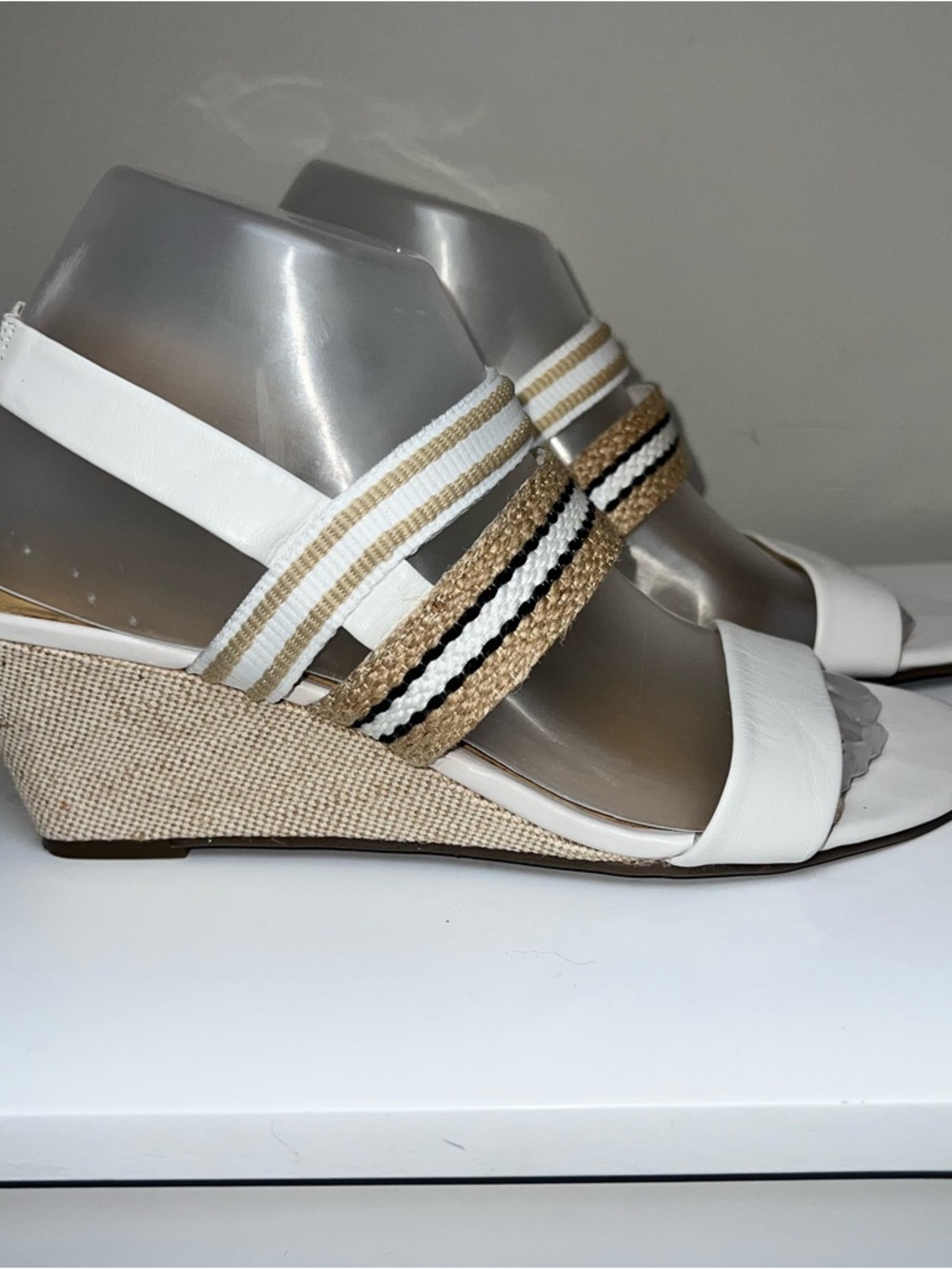 Talbots Women’s White Tan Wedge Sandals with Braided Straps
